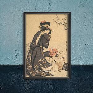 Vintage poster art A Woman Playing With A Young Boy Kitagawa Utamaro Ukiyo-e