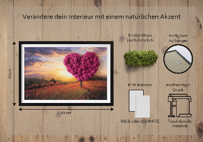 Living moss wall art Heart -shaped tree