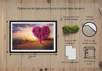 Living moss wall art Heart -shaped tree