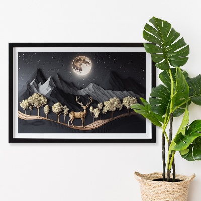 Moss wall art Deer during the full moon