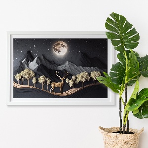 Moss wall art Deer during the full moon