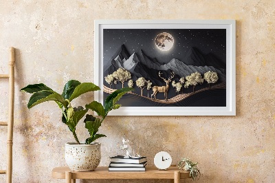 Moss wall art Deer during the full moon