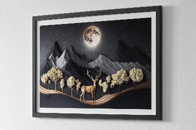 Moss wall art Deer during the full moon