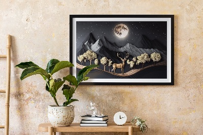 Moss wall art Deer during the full moon