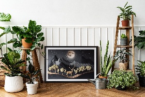 Moss wall art Deer during the full moon