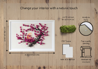 Framed moss wall art Cherry tree