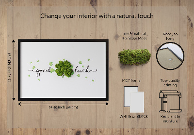 Living moss wall art The inscription Good Luck clover