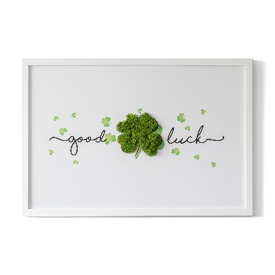 Living moss wall art The inscription Good Luck clover