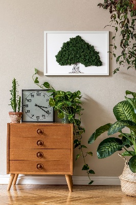 Framed moss wall art A tree with roots on a white background