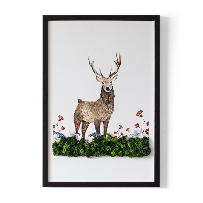 Framed moss wall art Deer among flowers