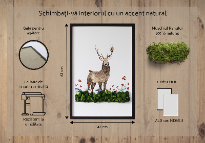 Framed moss wall art Deer among flowers