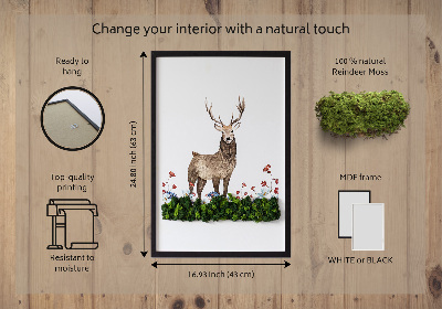 Framed moss wall art Deer among flowers