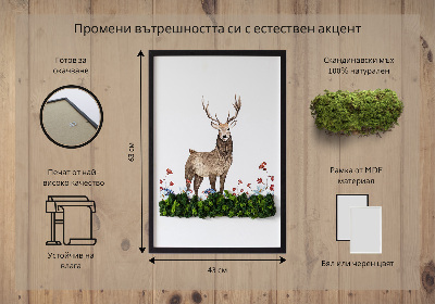 Framed moss wall art Deer among flowers