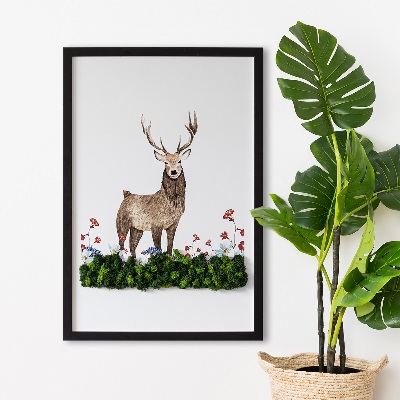 Framed moss wall art Deer among flowers