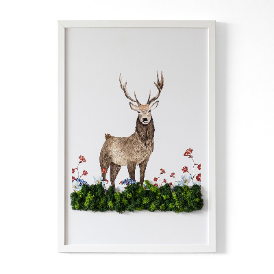 Framed moss wall art Deer among flowers