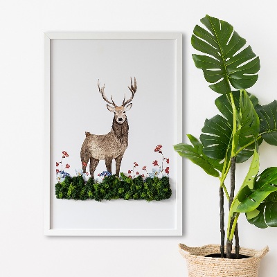 Framed moss wall art Deer among flowers