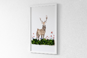 Framed moss wall art Deer among flowers