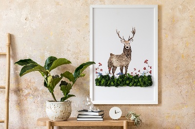 Framed moss wall art Deer among flowers
