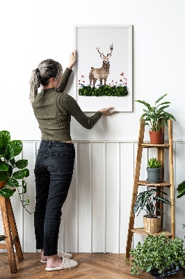 Framed moss wall art Deer among flowers