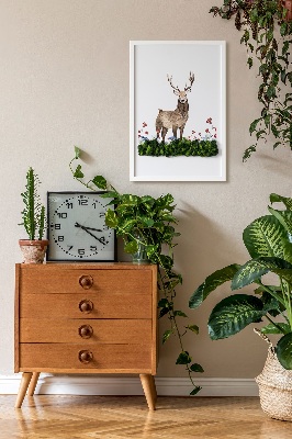 Framed moss wall art Deer among flowers