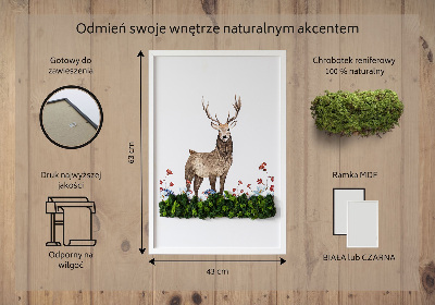 Framed moss wall art Deer among flowers