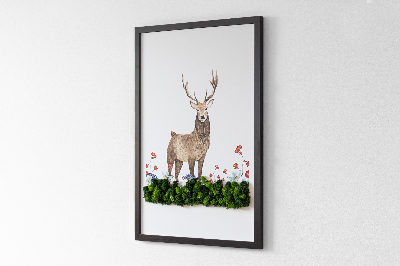 Framed moss wall art Deer among flowers
