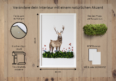 Framed moss wall art Deer among flowers