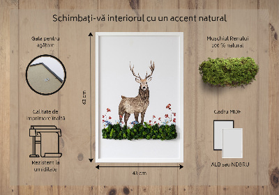 Framed moss wall art Deer among flowers