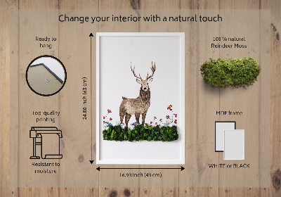 Framed moss wall art Deer among flowers