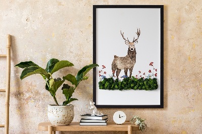 Framed moss wall art Deer among flowers