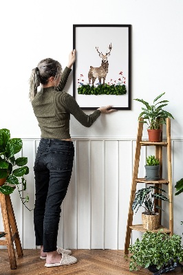 Framed moss wall art Deer among flowers