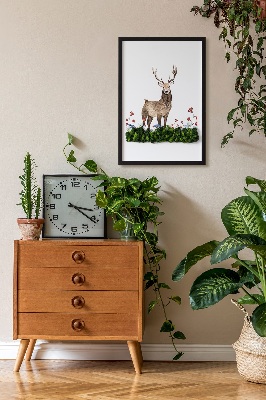 Framed moss wall art Deer among flowers