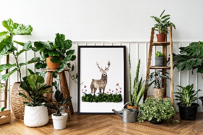 Framed moss wall art Deer among flowers