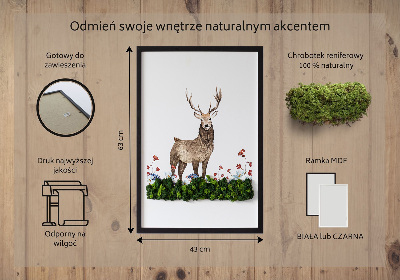 Framed moss wall art Deer among flowers