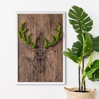 Living moss wall art Deer head on a wooden background