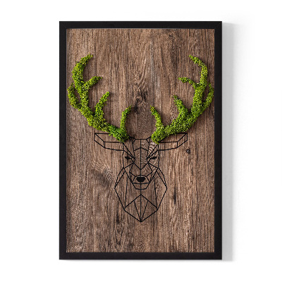 Living moss wall art Deer head on a wooden background