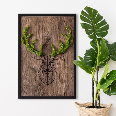Living moss wall art Deer head on a wooden background