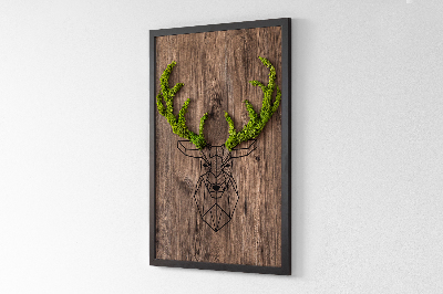 Living moss wall art Deer head on a wooden background