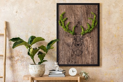 Living moss wall art Deer head on a wooden background
