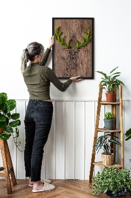 Living moss wall art Deer head on a wooden background