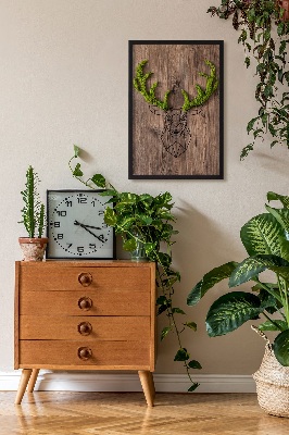 Living moss wall art Deer head on a wooden background