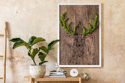 Living moss wall art Deer head on a wooden background