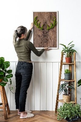 Living moss wall art Deer head on a wooden background