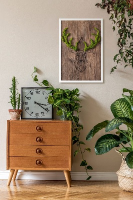 Living moss wall art Deer head on a wooden background