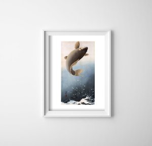 Poster Leaping Carp by Ohara Koson