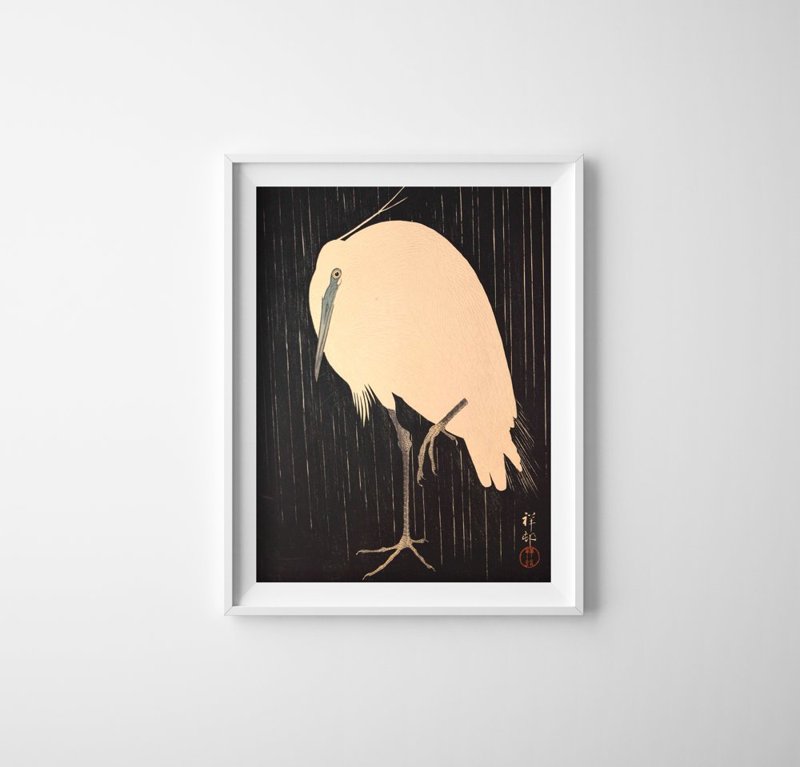 Vintage poster Herons in Rain by Ohara Koson