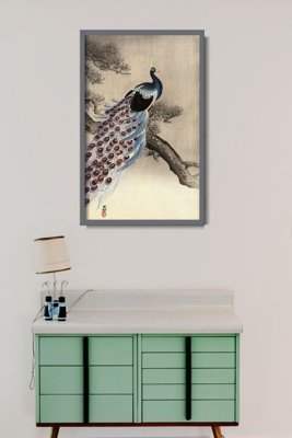 Vintage poster Peacock on a Bough of a Pine Tree by Ohara Koson