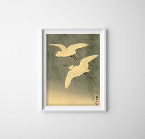 Wall art Heron in Reeds by Ohara Koson