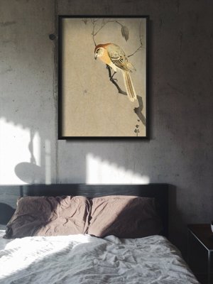 Vintage poster Bull Headed Shrike And Spider by Ohara Koson