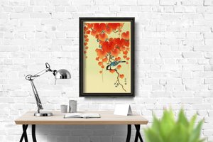 Vintage poster Bird and Red Ivy by Ohara Koson